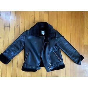 Ga[ Kids Black Shearling Moto Jacket Girls Medium LN